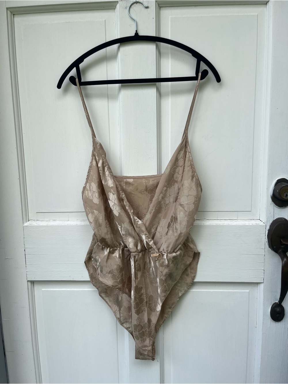 Vintage Blush Lace-Trim Champagne Nude Chemise Bodysuit